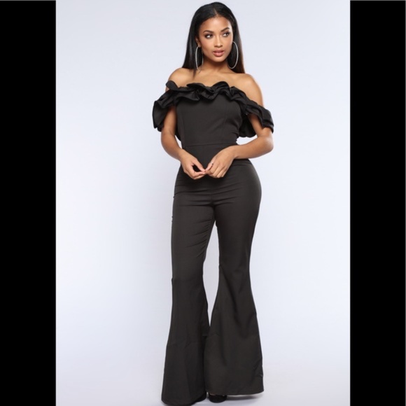 TEA & CUP~BLACK RUFFLE WIDE-LEG JUMPSUIT~NWT - Picture 1 of 5